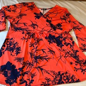 Bella Flore orange v neck wrap tunic top 3x